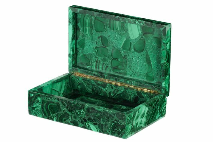 Flowery, Hinged Malachite Jewelry Box - Congo #149882